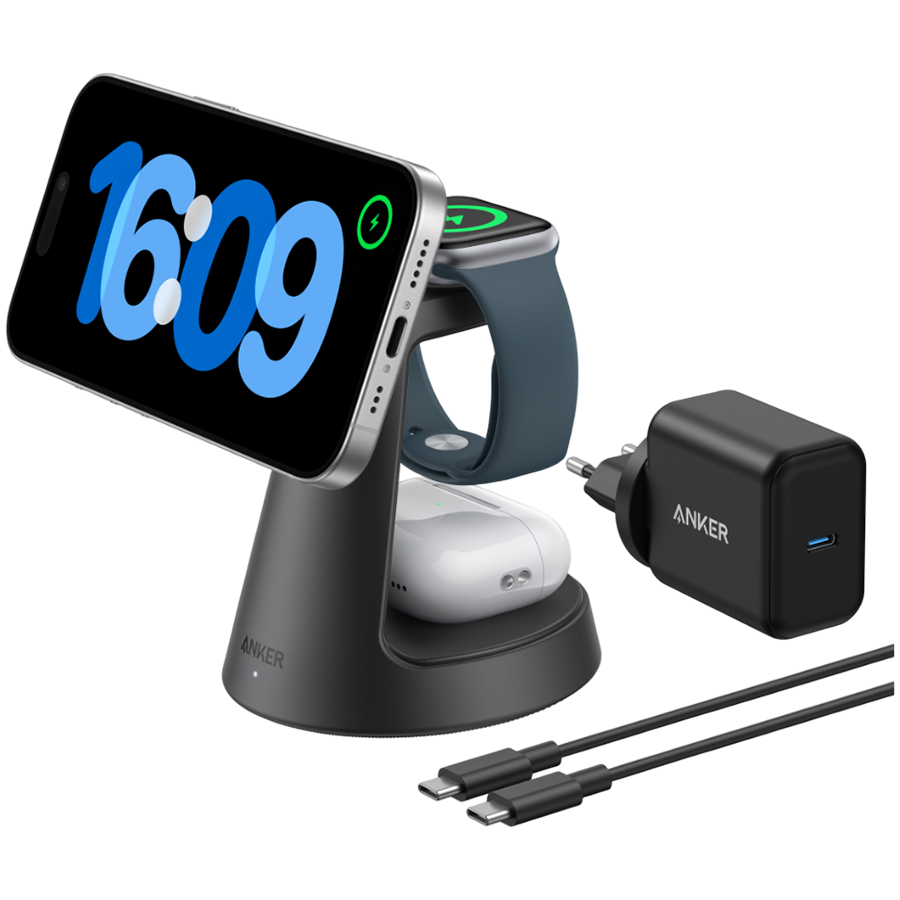 Anker MagGo Wireless Charging Station (3-in-1, Dock Stand) cable and charger bundle - Wireless punjač
